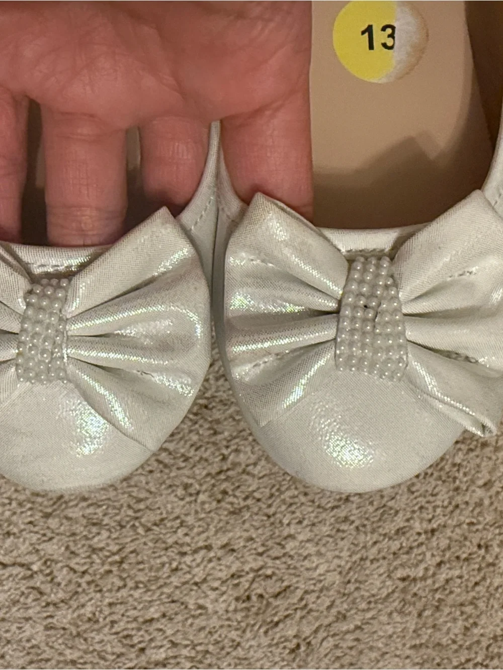 Sugar Shimmery Ivory Bow Ankle-Strap Kids Dress Shoes